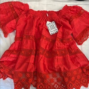 Free People Red Off-Shoulder Top